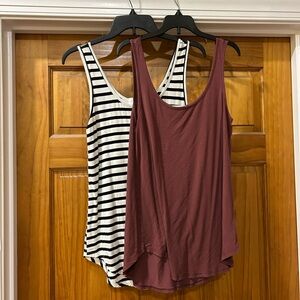 Carly Jean Los Angeles Black Striped and Maroon Tank Tops